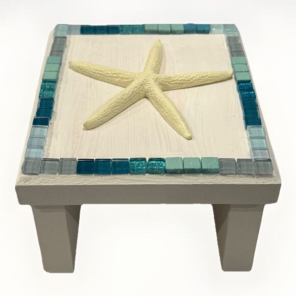 Coastal Wood Mosaic Riser Stand Candle Planter Decor - Picture 1 of 8